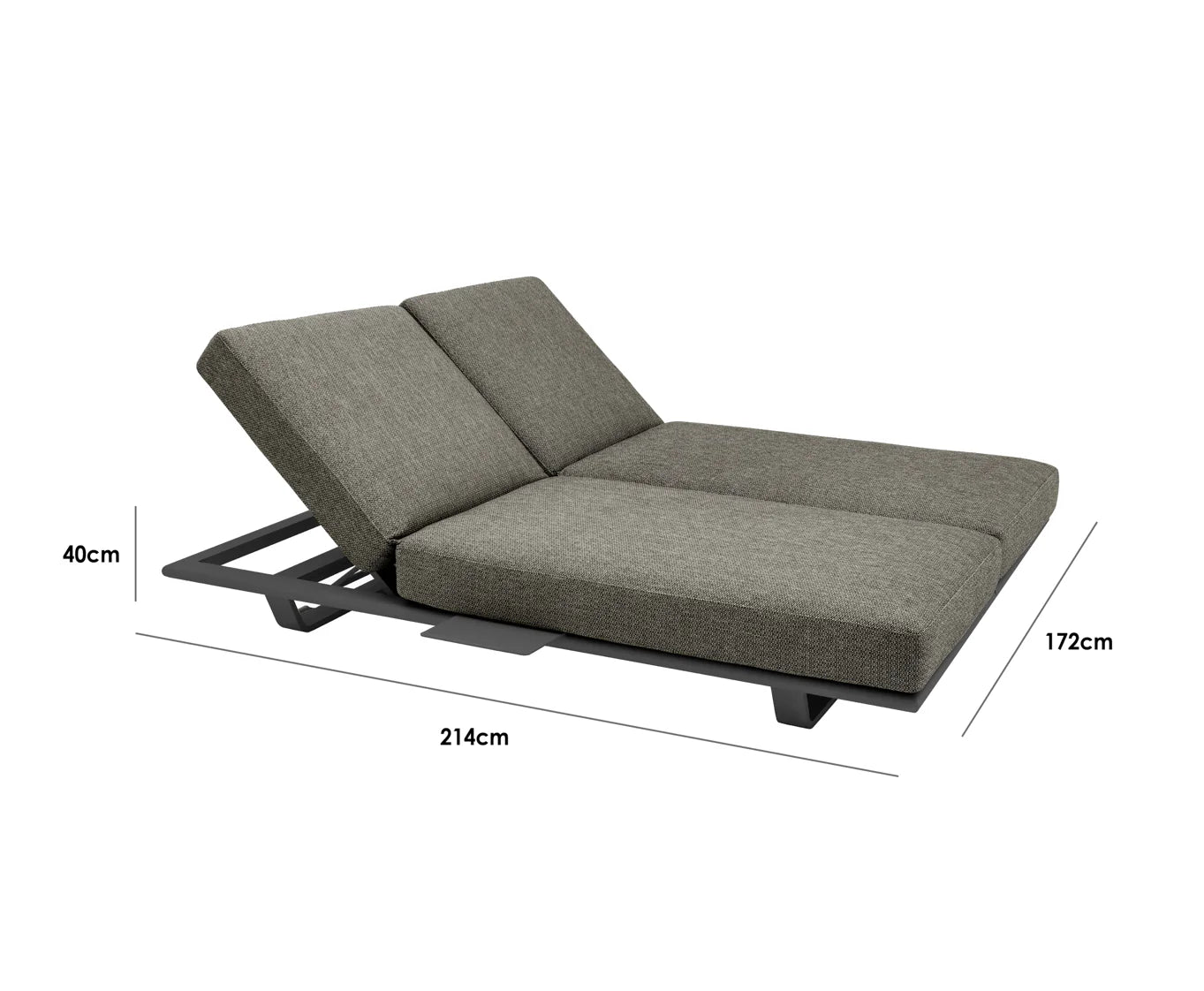 Hatia Double Sun Lounger With Side Table Charcoal Premium Aluminium Frame UV Cushions Outdoor Luxury
