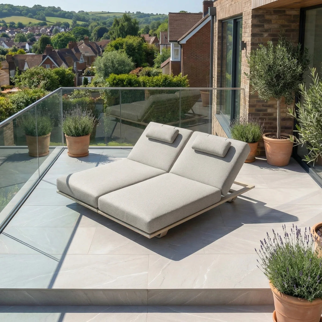 Hatia Double Sun Lounger Latte Two Seater For Couples With Weather Ready Powder Coated Aluminium Frame
