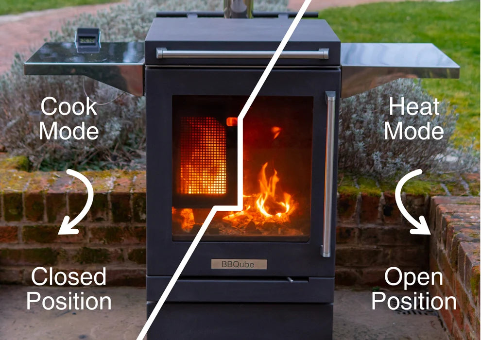 BBQube Outdoor Wood Burning Stove Heater & Charcoal Grill with 2-Wheel Mobile Base