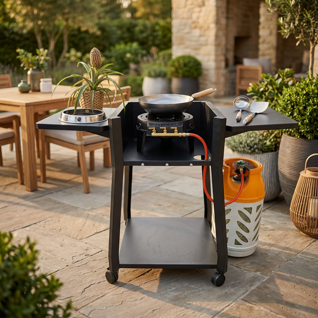 HOT WOK Comfort Table | Powder-Coated Steel Outdoor BBQ Grill Trolley & Cart