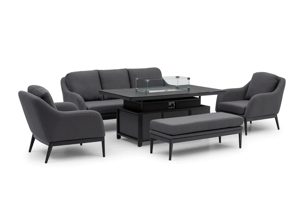 Luna 3 Seat Outdoor Fabric Sofa Set with Rising Firepit Table in Grey