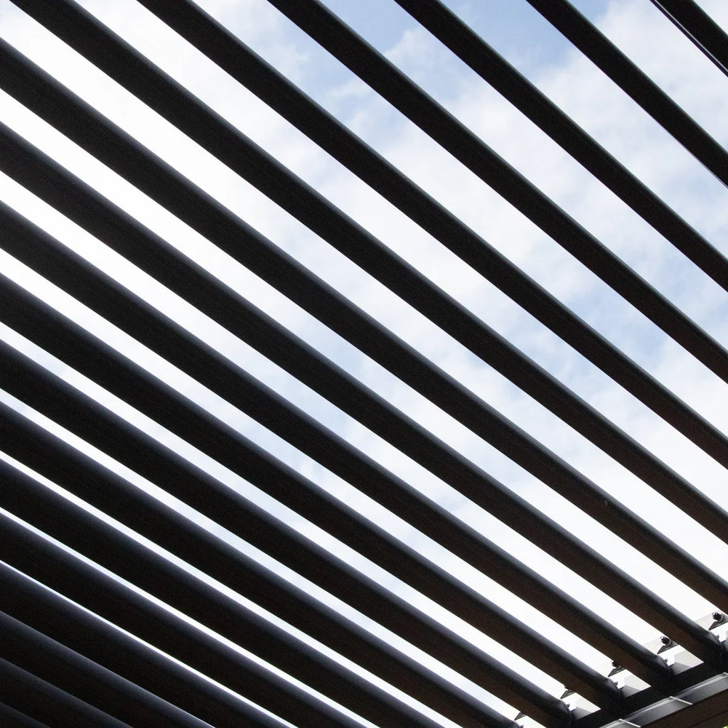 PergoSTET Plus 4m x 4m Square Pergola with 3 Manual Side Blinds and LED Lighting in Grey