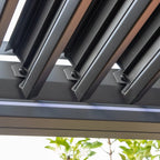 PergoSTET Plus 4m x 4m Square Pergola with 3 Manual Side Blinds and LED Lighting in Grey