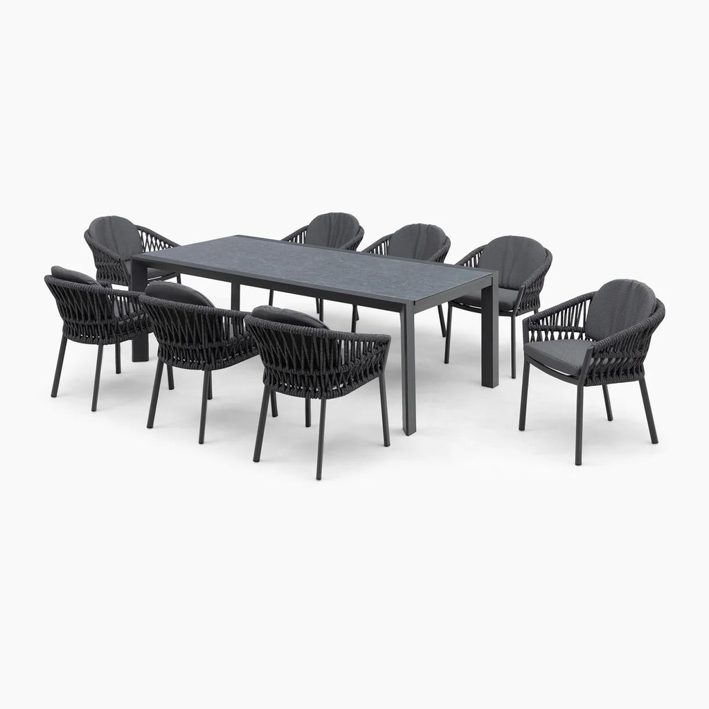 Pello 8 Seat Extending Dining Set with Ceramic Table in Grey