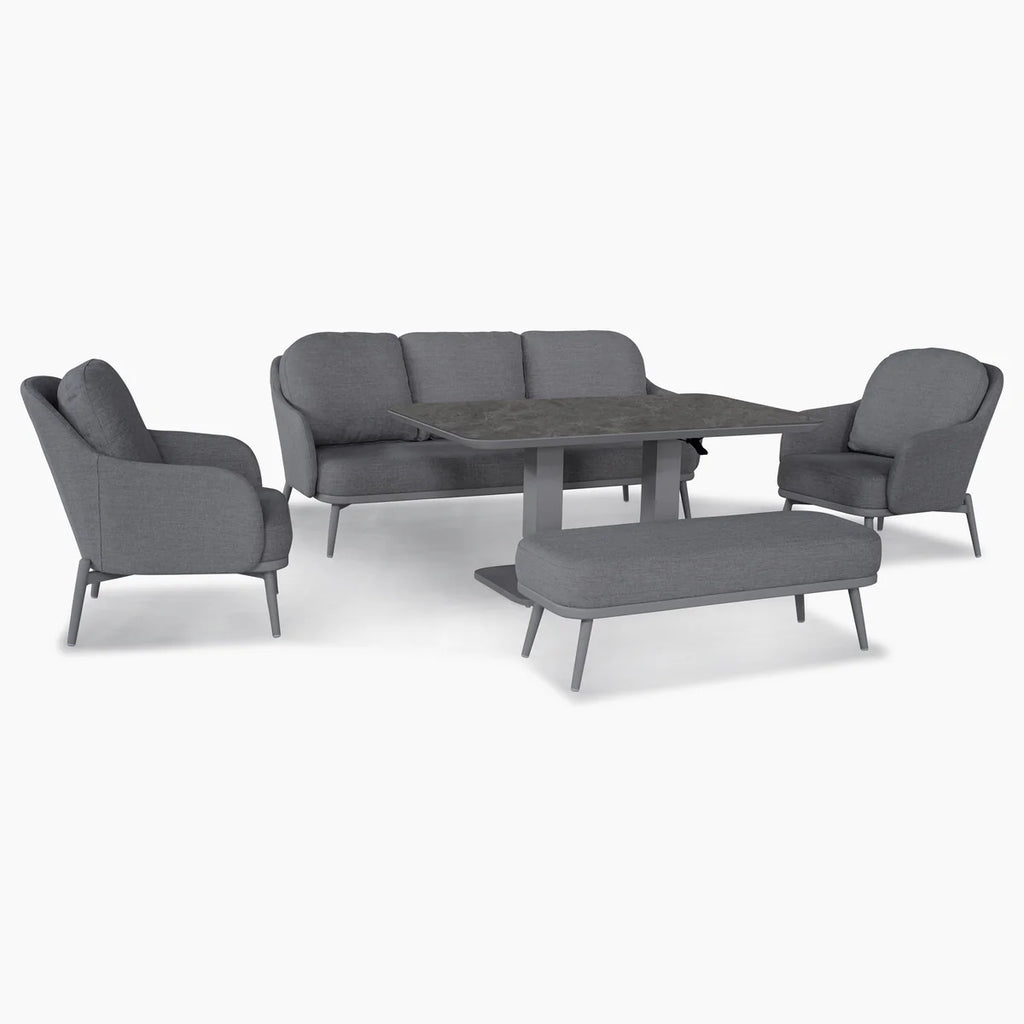 Alva 3 Seat Sofa Dining Set with Rising Table in Grey