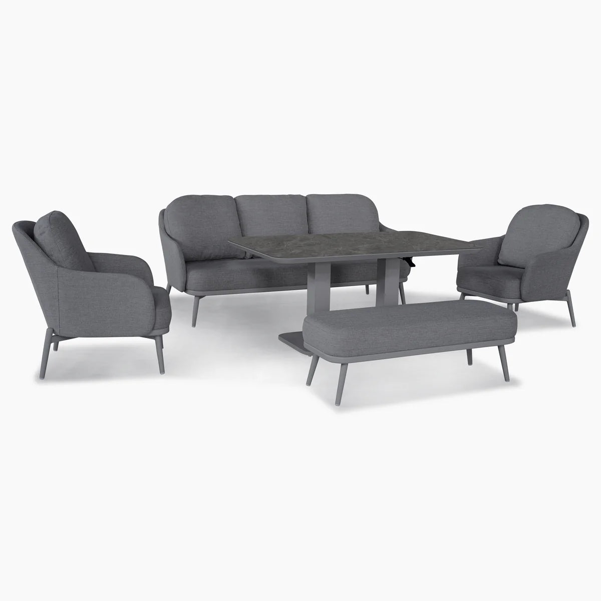 Alva 3 Seat Sofa Dining Set with Rising Table in Grey
