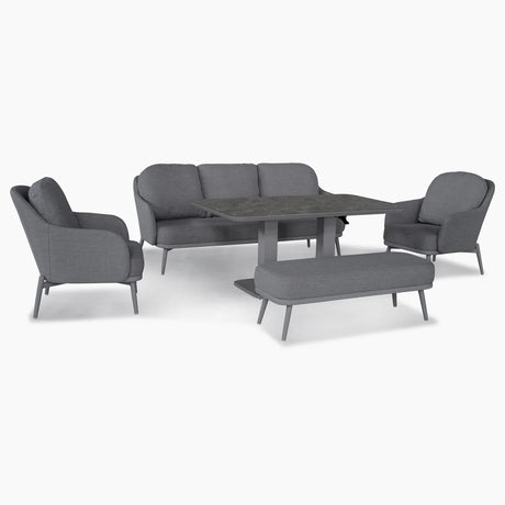 Alva 3 Seat Sofa Dining Set with Rising Table in Grey