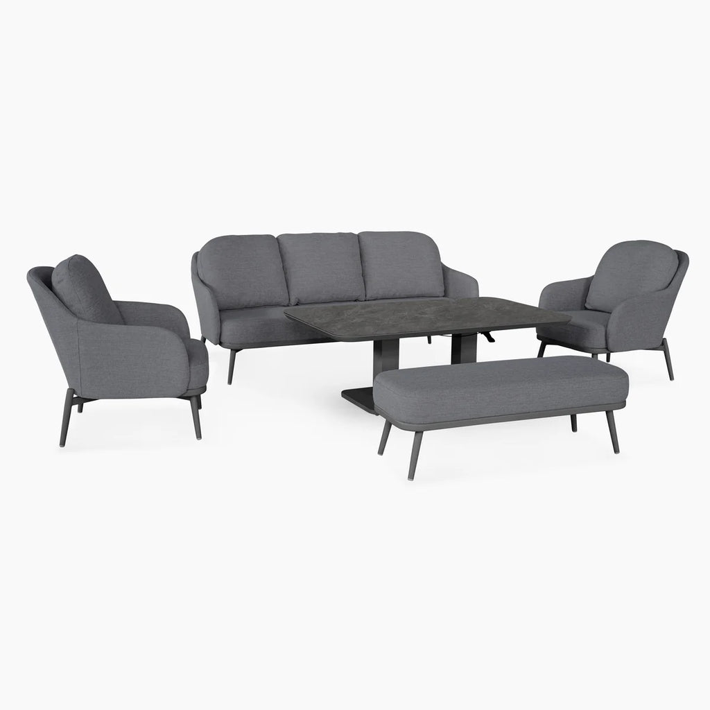 Alva 3 Seat Sofa Dining Set with Rising Table in Grey