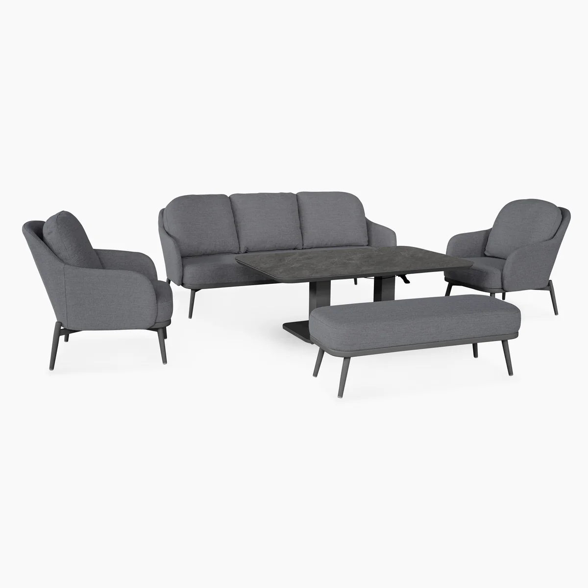 Alva 3 Seat Sofa Dining Set with Rising Table in Grey