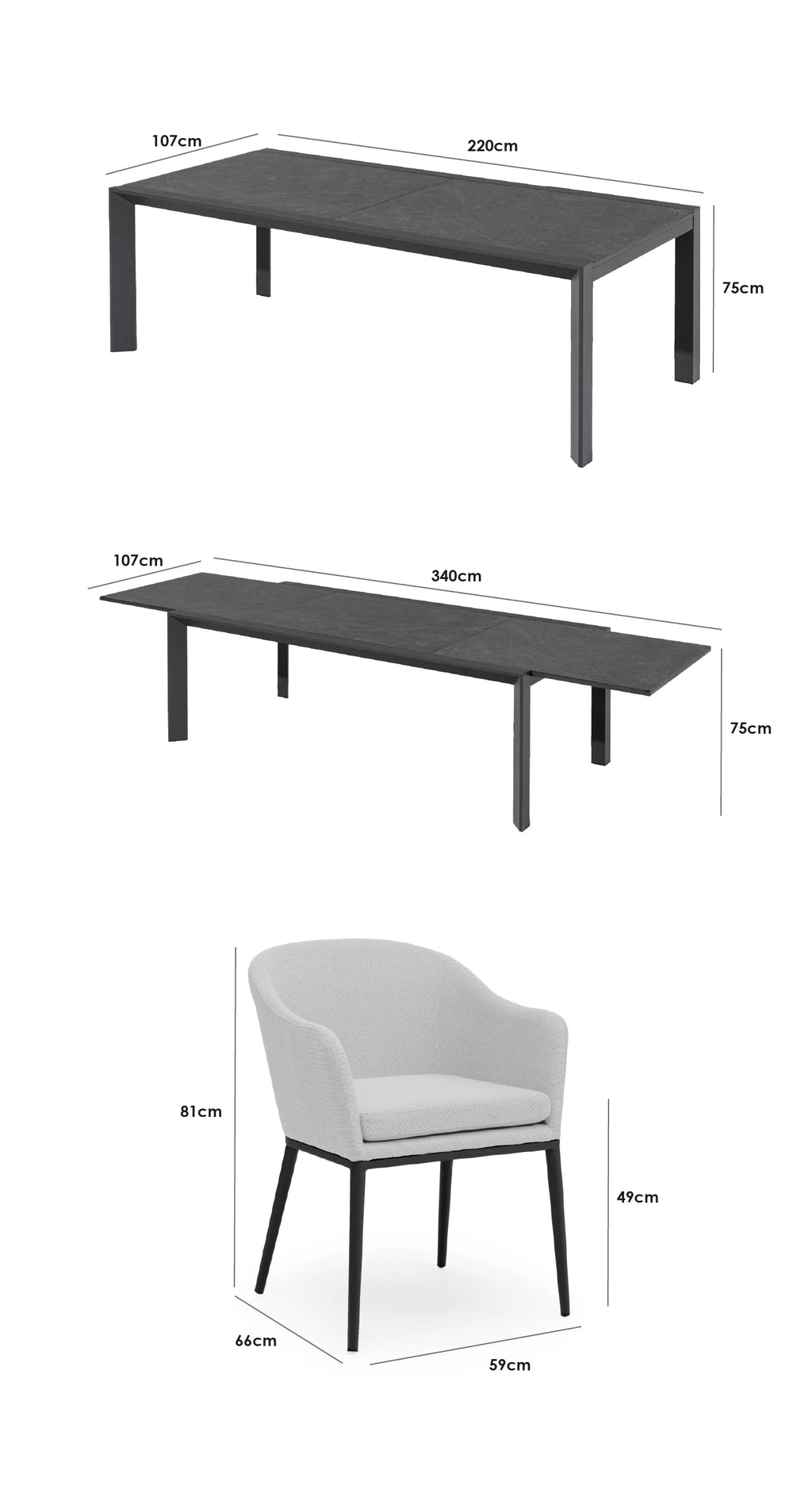 Luna 8 Seat Outdoor Fabric Extending Ceramic Dining Set in Oyster Grey