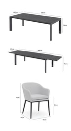 Luna 8 Seat Outdoor Fabric Extending Ceramic Dining Set in Oyster Grey