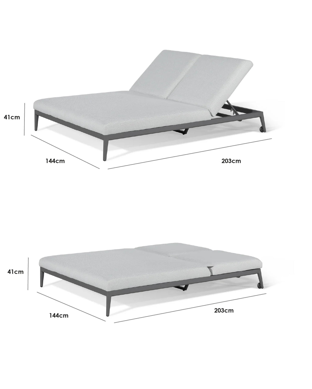 Luna Double Sun Lounger With Oyster Grey Outdoor Fabric And Powder Coated Aluminium Frame