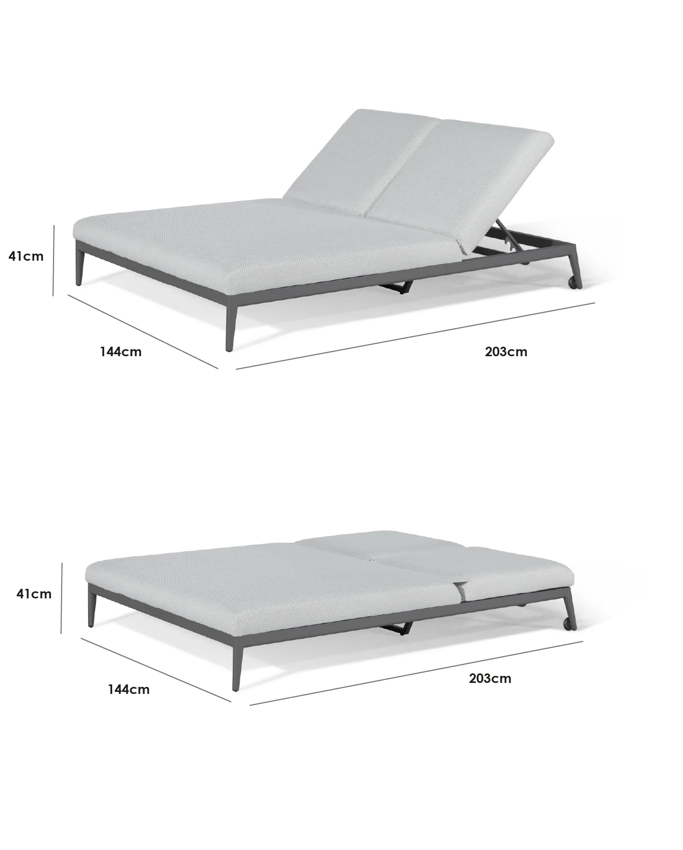 Luna Double Sun Lounger With Oyster Grey Outdoor Fabric And Powder Coated Aluminium Frame