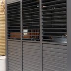 PergoSTET Deluxe 3m x 6m Rectangular Pergola with Motorised LED Louvres, Louvred Side Panels and Manual Side Blinds in Grey