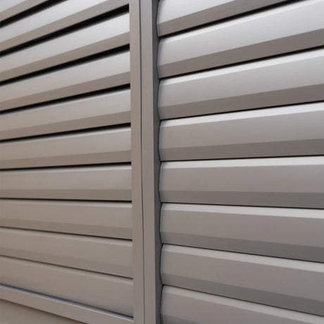 PergoSTET Deluxe 3m x 6m Rectangular Pergola with Motorised LED Louvres, Louvred Side Panels and Manual Side Blinds in Grey