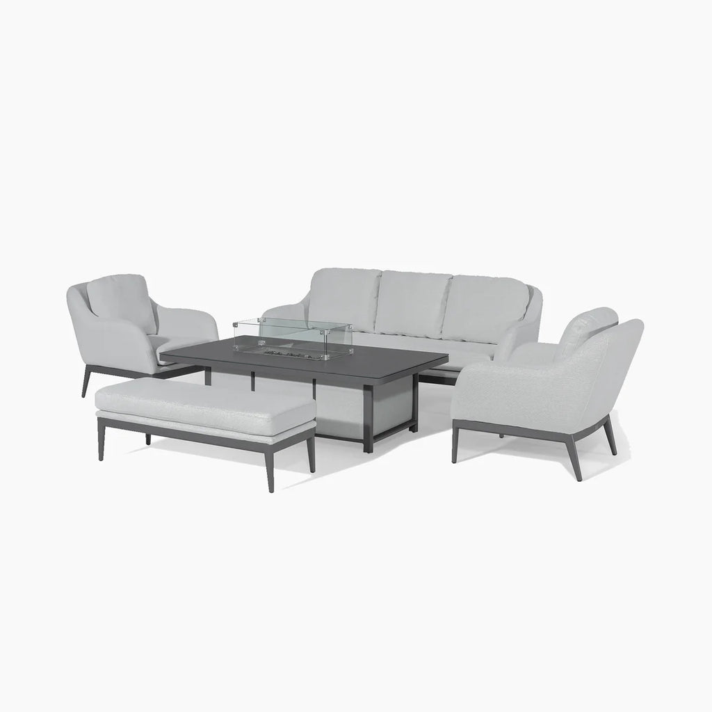 Luna 3 Seat Outdoor Fabric Sofa Set with Rising Firepit Table in Oyster Grey