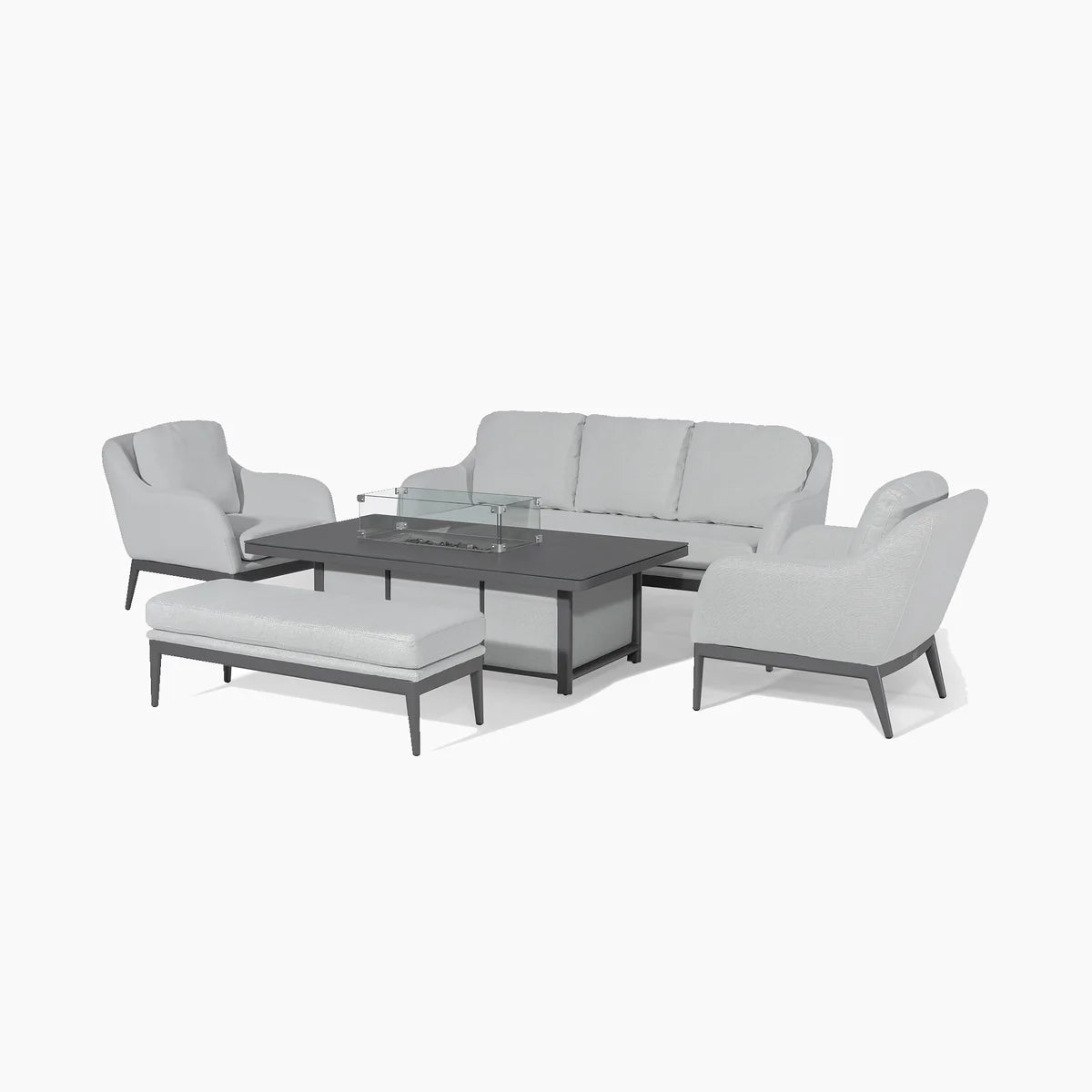 Luna 3 Seat Outdoor Fabric Sofa Set with Rising Firepit Table in Oyster Grey