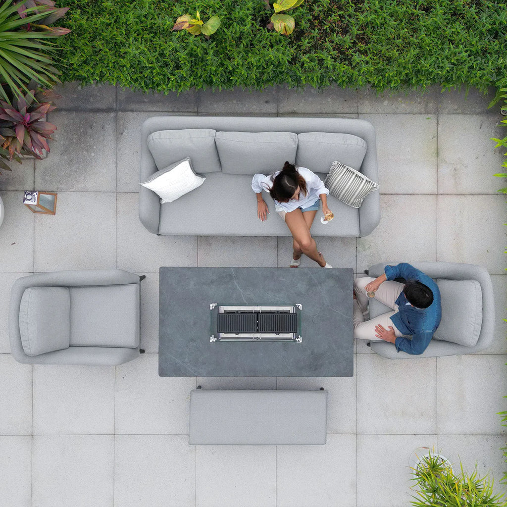 Luna 3 Seat Outdoor Fabric Sofa Set with Rising Firepit Table in Oyster Grey