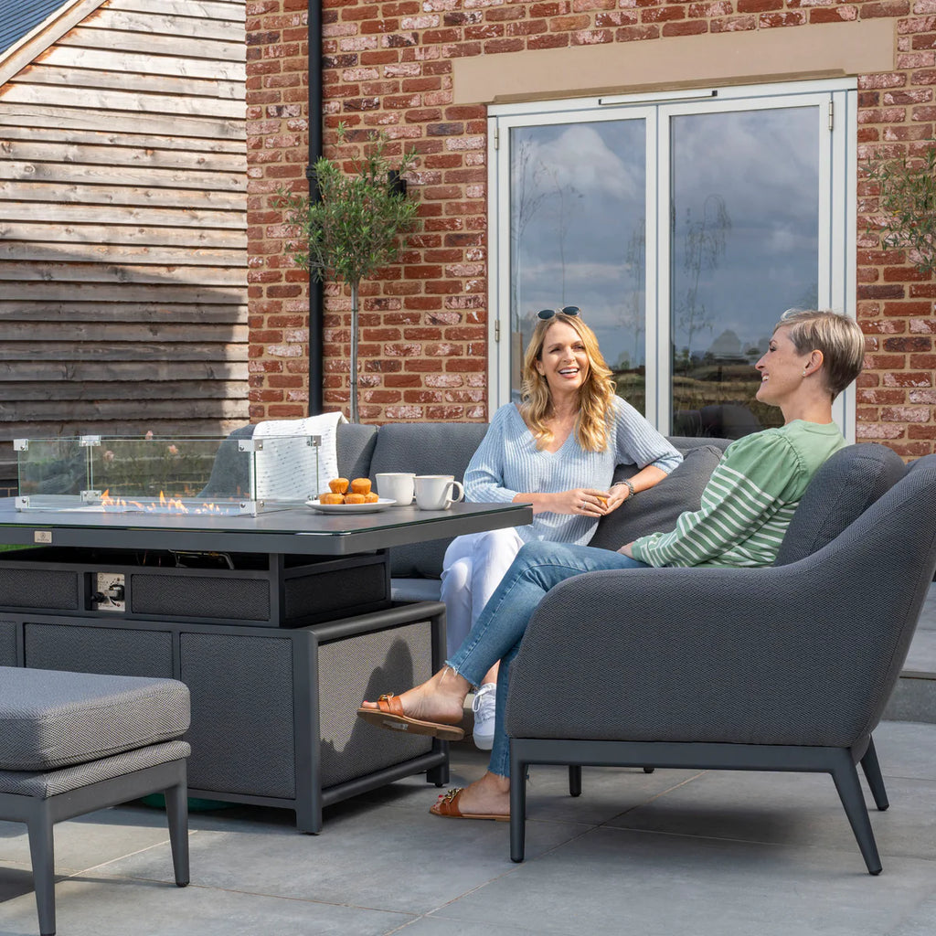 Luna 3 Seat Outdoor Fabric Sofa Set with Rising Firepit Table in Grey
