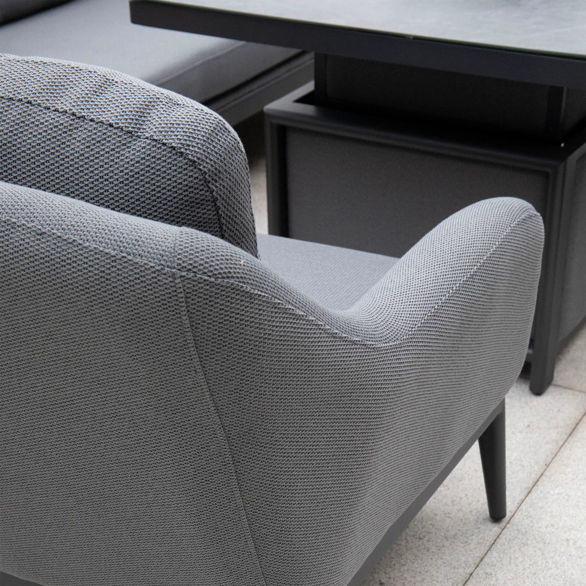 Luna 3 Seat Outdoor Fabric Sofa Set with Rising Firepit Table in Grey