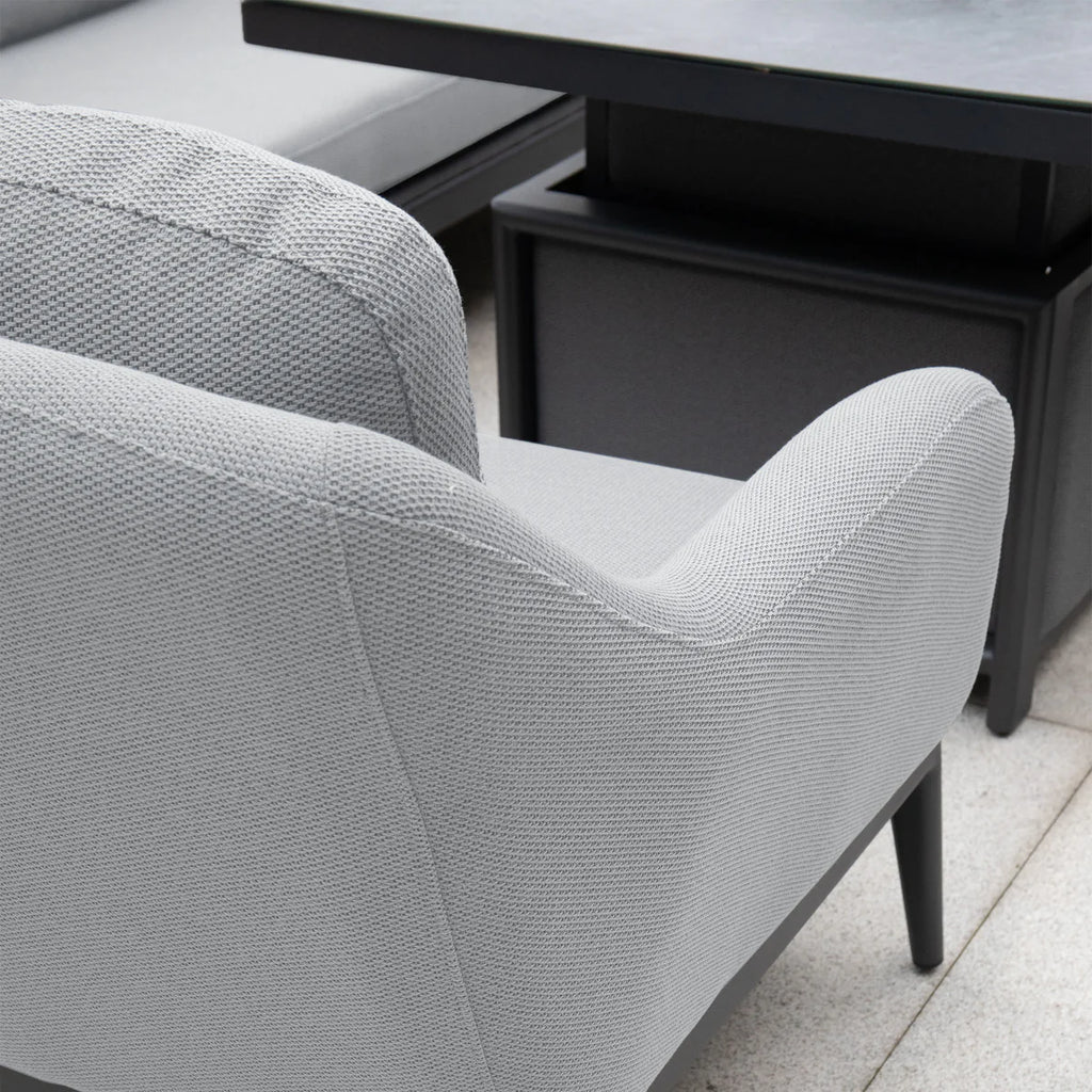 Luna 3 Seat Outdoor Fabric Sofa Set with Rising Firepit Table in Oyster Grey