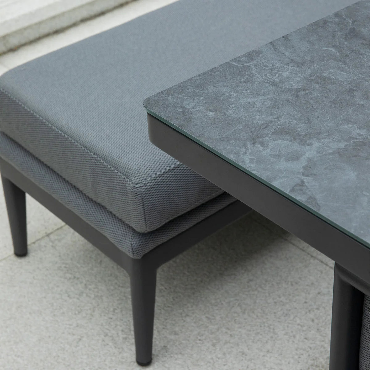 Luna 3 Seat Outdoor Fabric Sofa Set with Rising Firepit Table in Grey