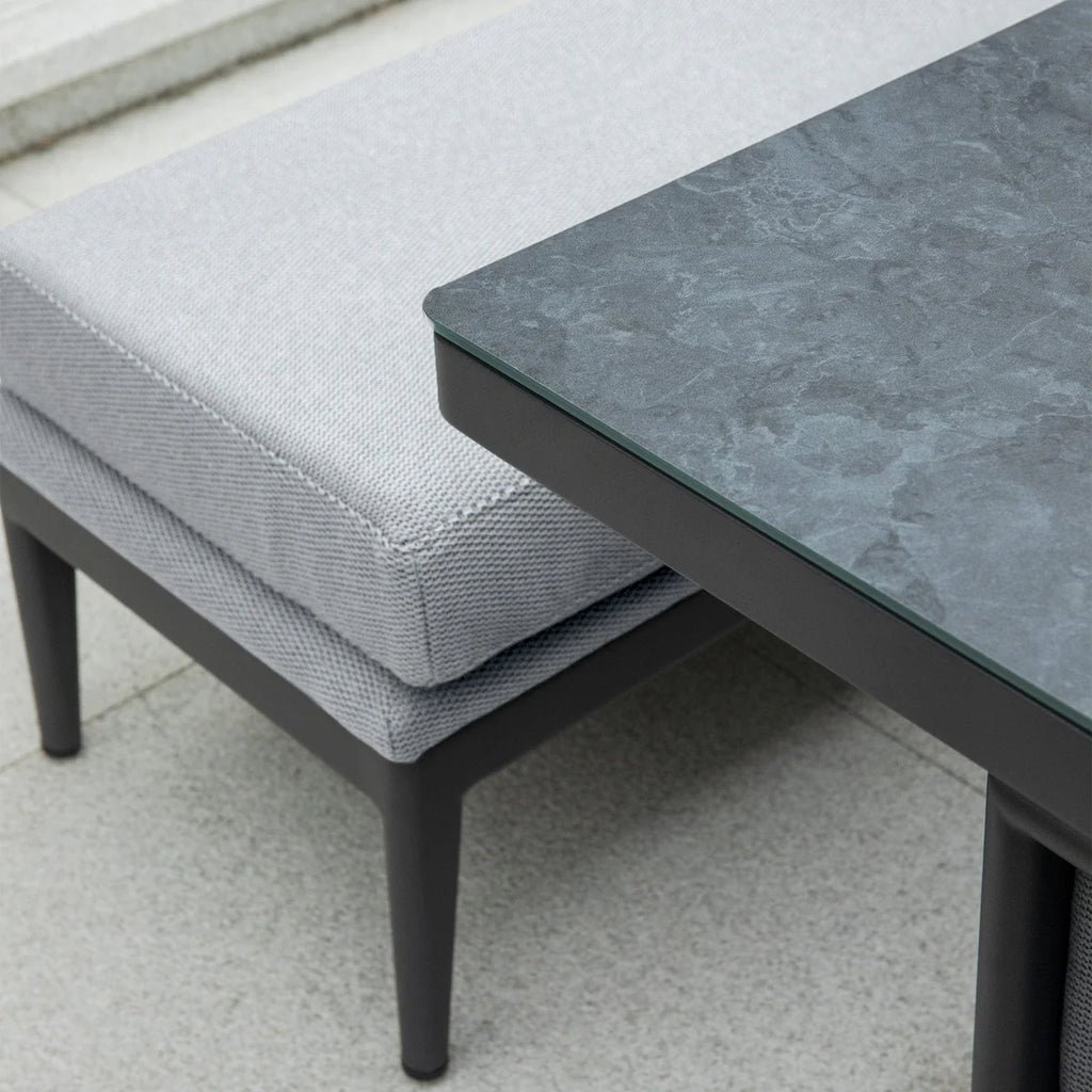 Luna 3 Seat Outdoor Fabric Sofa Set with Rising Firepit Table in Oyster Grey