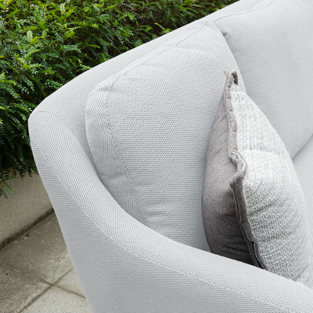 Luna 3 Seat Outdoor Fabric Sofa Set with Rising Firepit Table in Oyster Grey