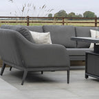 Luna Deluxe Outdoor Fabric Square Corner Dining Set with Rising Firepit Table in Grey