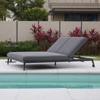 Luna Fabric Double Sun Lounger In Grey All Weather Aluminium Frame With Rust Resistant Powder Coat