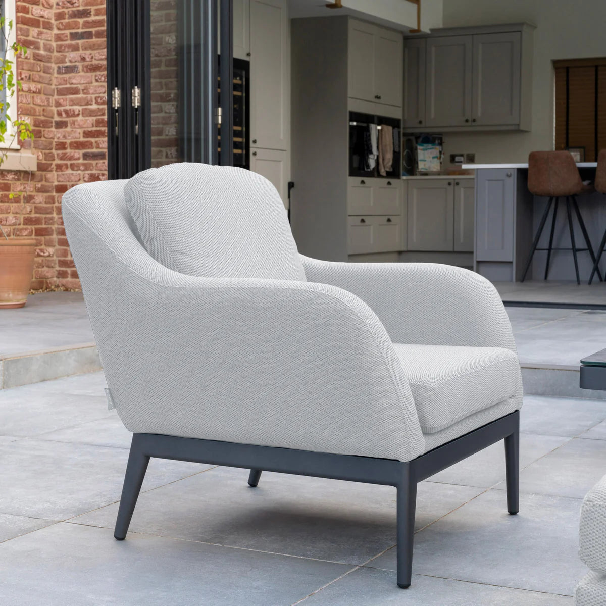 Luna 3 Seat Outdoor Fabric Sofa Set with Rising Firepit Table in Oyster Grey