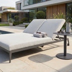 Luna Double Sun Lounger With Oyster Grey Outdoor Fabric And Powder Coated Aluminium Frame