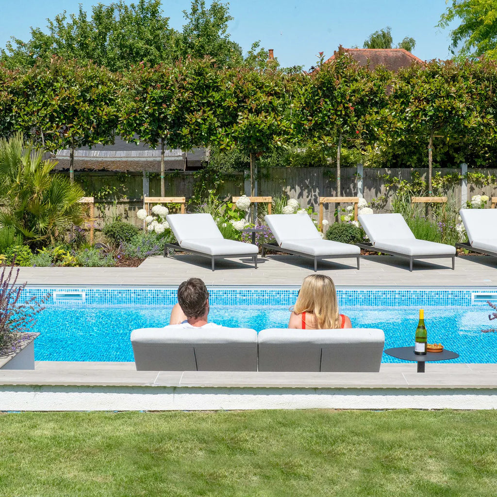 Luna Double Sun Lounger With Oyster Grey Outdoor Fabric And Powder Coated Aluminium Frame