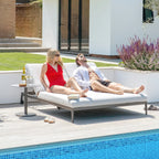 Luna Double Sun Lounger With Oyster Grey Outdoor Fabric And Powder Coated Aluminium Frame