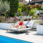 Luna Double Sun Lounger With Oyster Grey Outdoor Fabric And Powder Coated Aluminium Frame