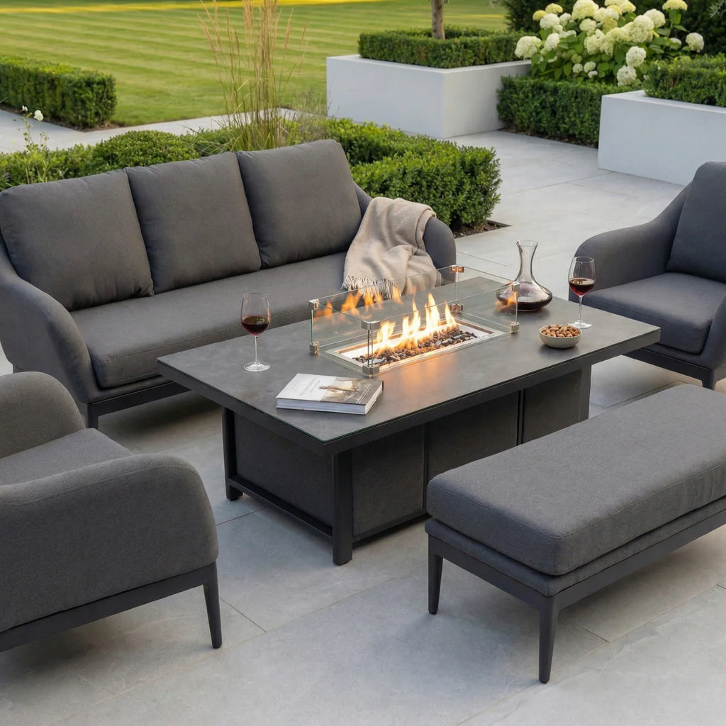 Luna 3 Seat Outdoor Fabric Sofa Set with Rising Firepit Table in Grey