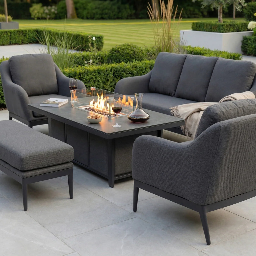 Luna 3 Seat Outdoor Fabric Sofa Set with Rising Firepit Table in Grey