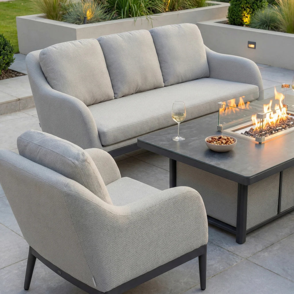 Luna 3 Seat Outdoor Fabric Sofa Set with Rising Firepit Table in Oyster Grey