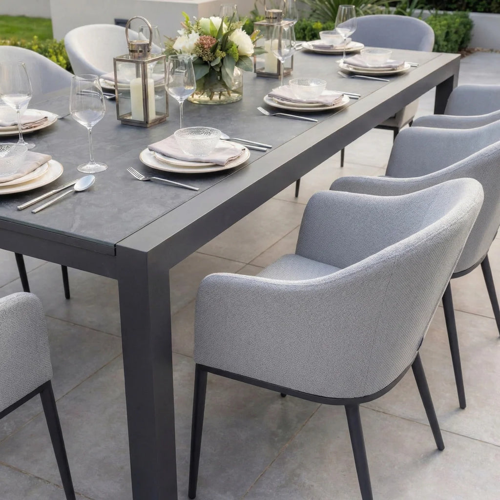 Luna 8 Seat Outdoor Fabric Extending Ceramic Dining Set in Oyster Grey