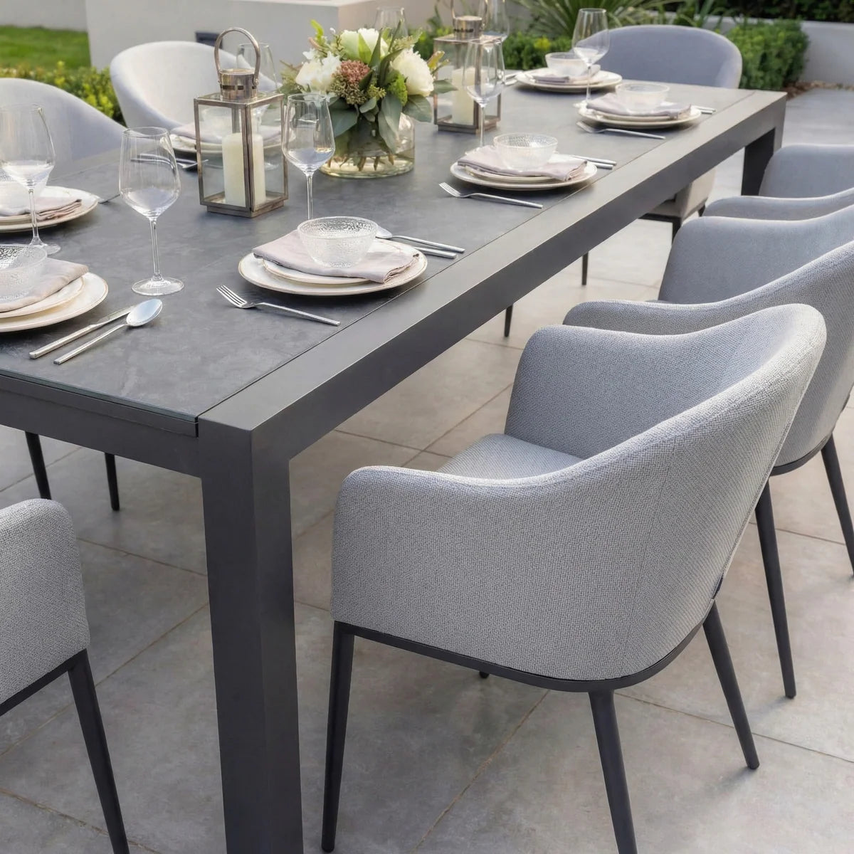 Luna 8 Seat Outdoor Fabric Extending Ceramic Dining Set in Oyster Grey