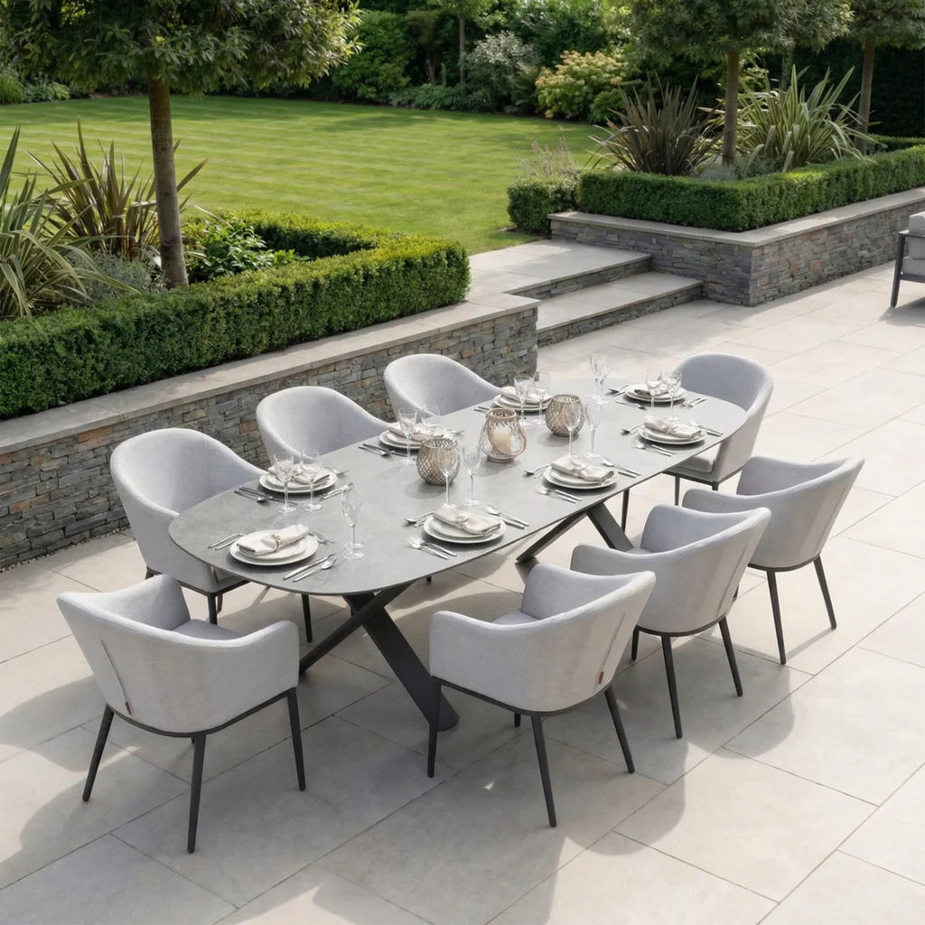 Luna 8 Seat Outdoor Fabric Oval Dining Set with Albatross Extending Table in Oyster Grey