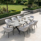 Luna 8 Seat Outdoor Fabric Oval Dining Set with Albatross Extending Table in Oyster Grey
