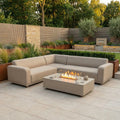 Luna Outdoor Fabric Corner Sofa Set with Firepit Coffee Table in Fawn