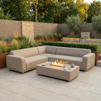 Luna Outdoor Fabric Corner Sofa Set with Firepit Coffee Table in Fawn
