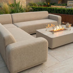 Luna Outdoor Fabric Corner Sofa Set with Firepit Coffee Table in Fawn