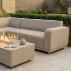 Luna Outdoor Fabric Corner Sofa Set with Firepit Coffee Table in Fawn