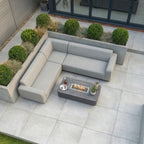 Luna Outdoor Fabric Corner Sofa Set with Firepit Coffee Table in Oyster Grey