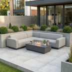 Luna Outdoor Fabric Corner Sofa Set with Firepit Coffee Table in Oyster Grey