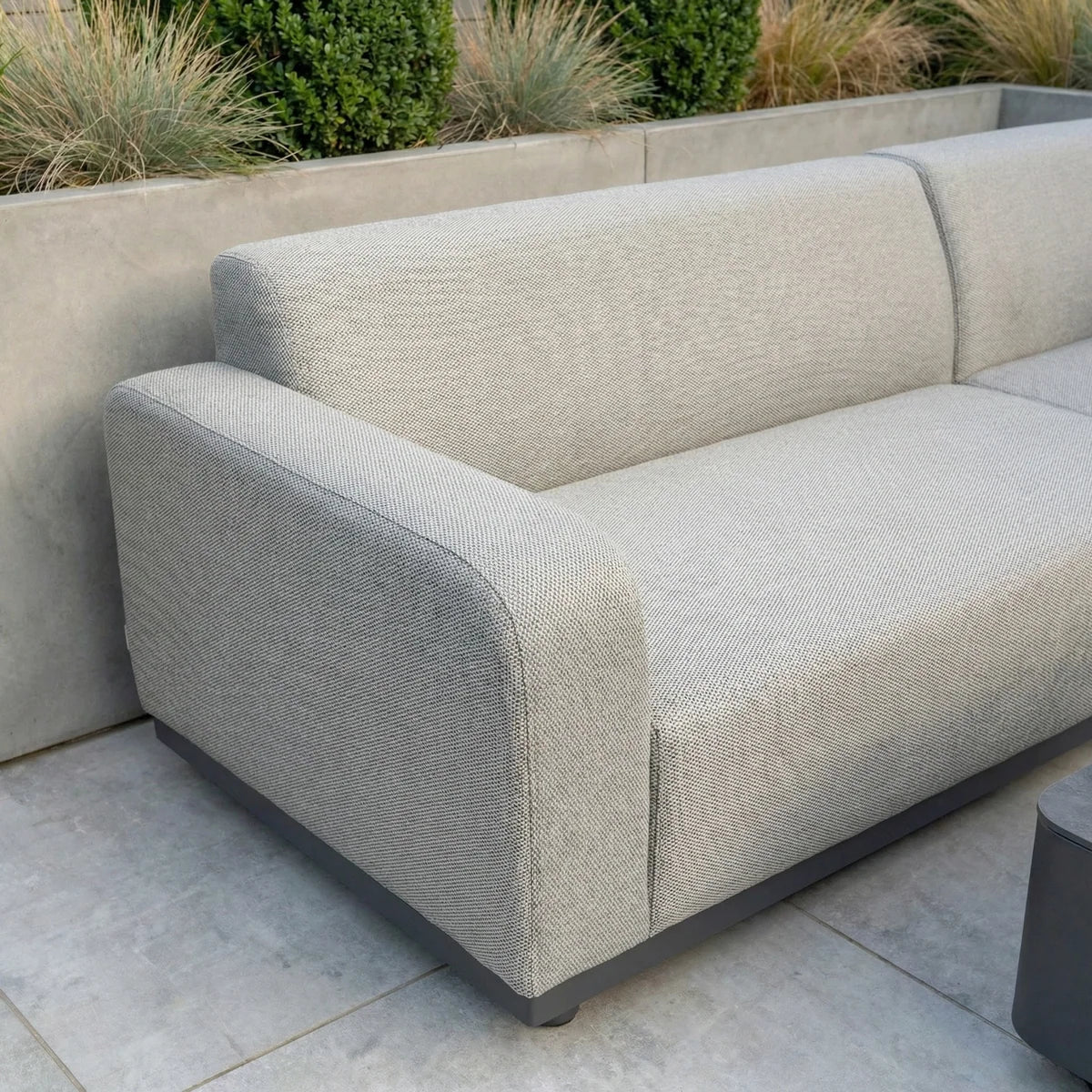 Luna Outdoor Fabric Corner Sofa Set with Firepit Coffee Table in Oyster Grey