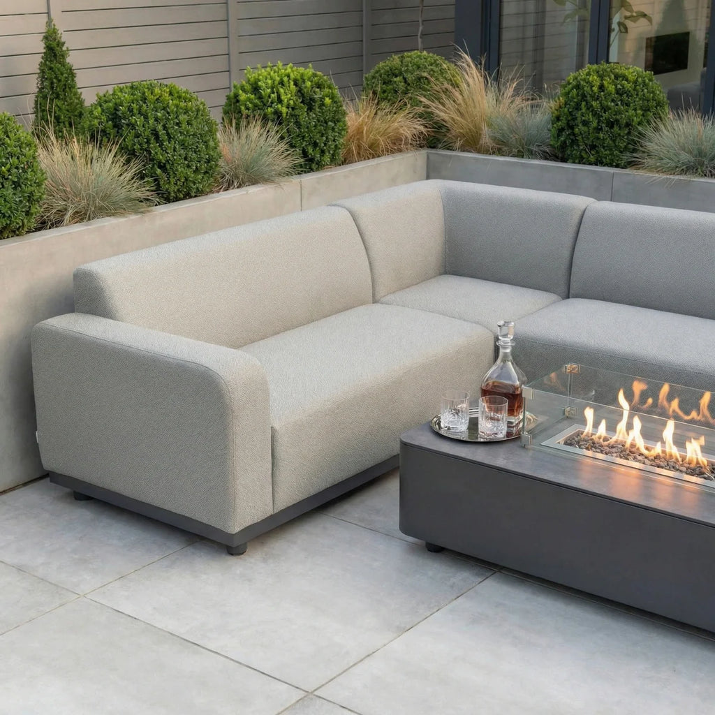 Luna Outdoor Fabric Corner Sofa Set with Firepit Coffee Table in Oyster Grey